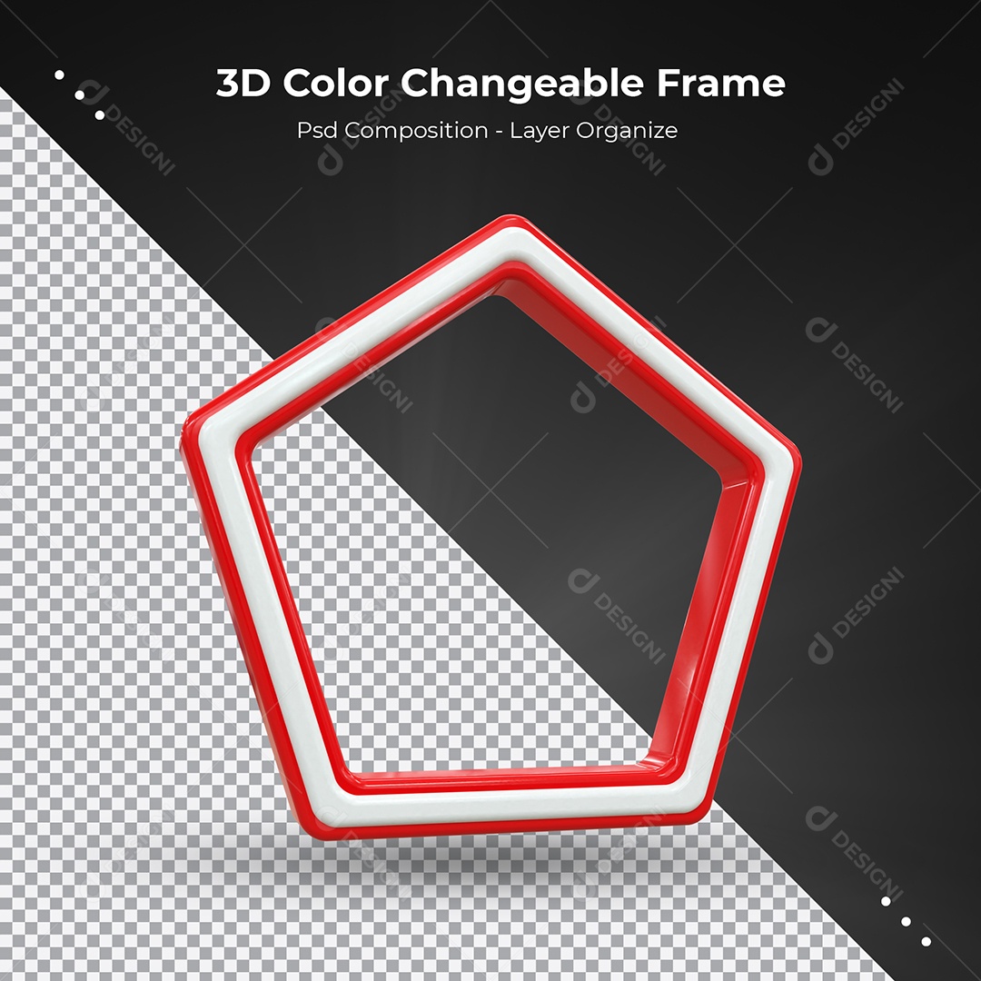 Quadro 3D Vermelho e Branco para transmissão ao vivo Elemento para Composição PSD