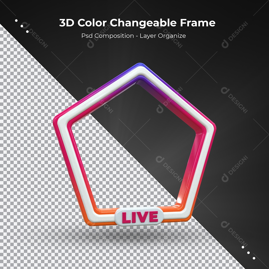 Quadro 3D Colorido para transmissão ao Vivo Elemento para Composição PSD