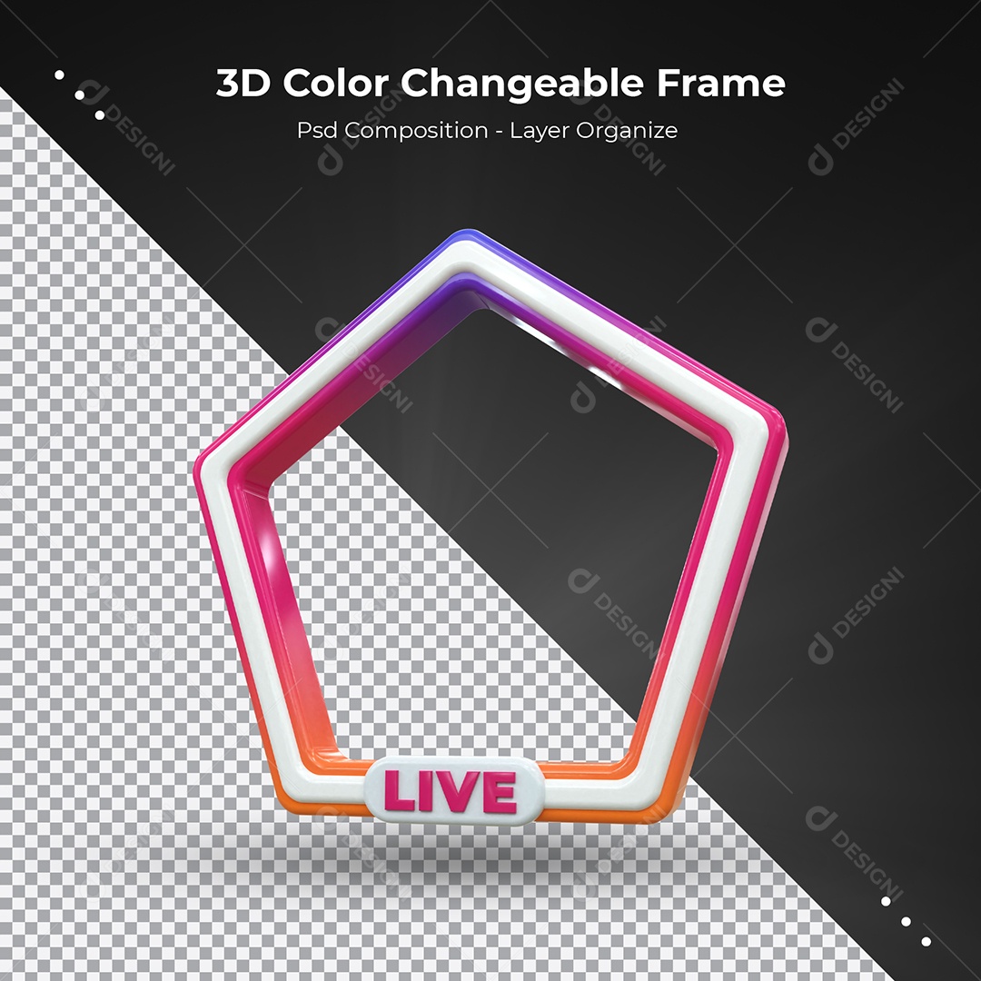 Quadro 3D Colorido para transmissão ao Vivo Elemento para Composição PSD