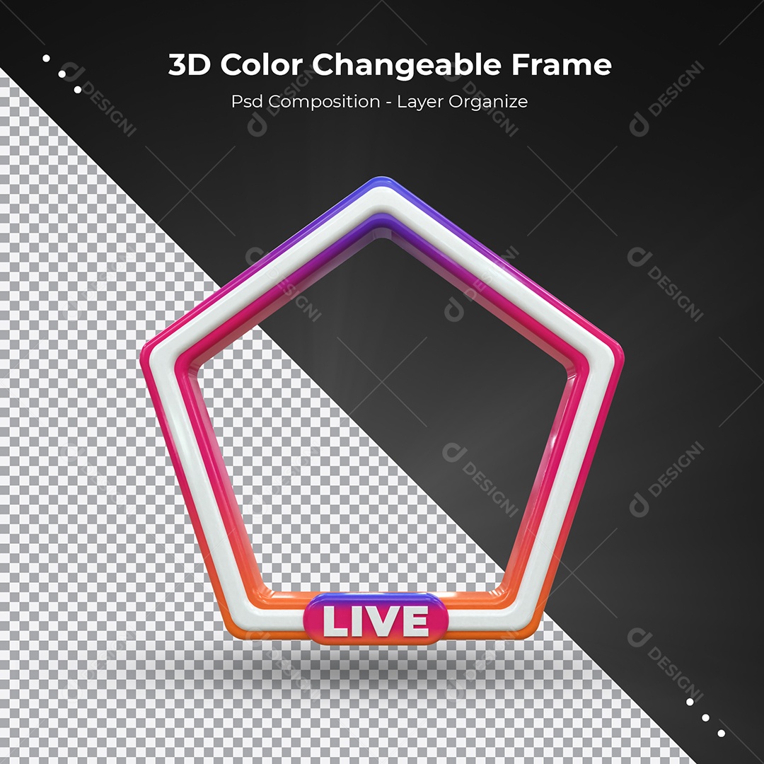 Quadro 3D Colorido para transmissão ao Vivo Elemento para Composição PSD