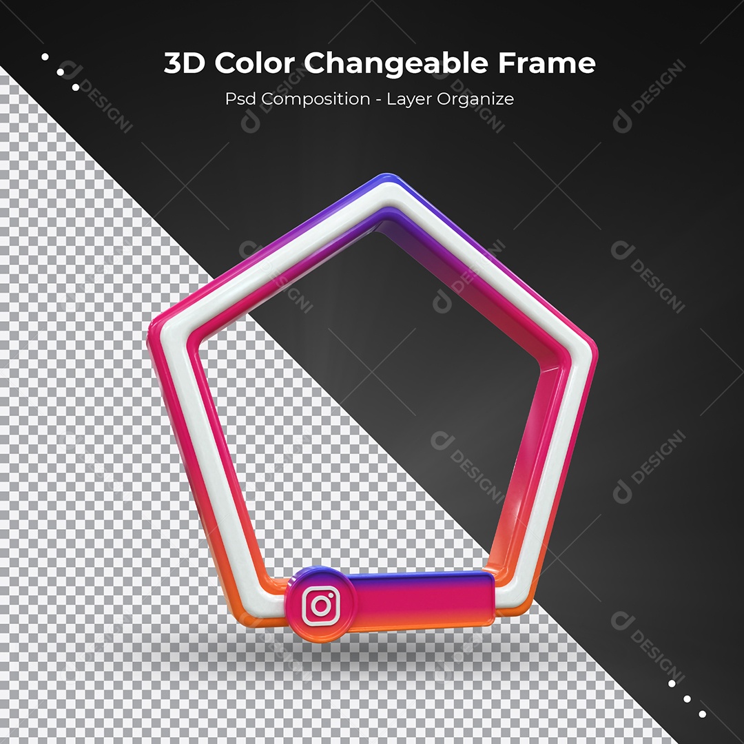 Quadro 3D de Perfil Colorido para transmissão no Instagram Elemento para Composição PSD