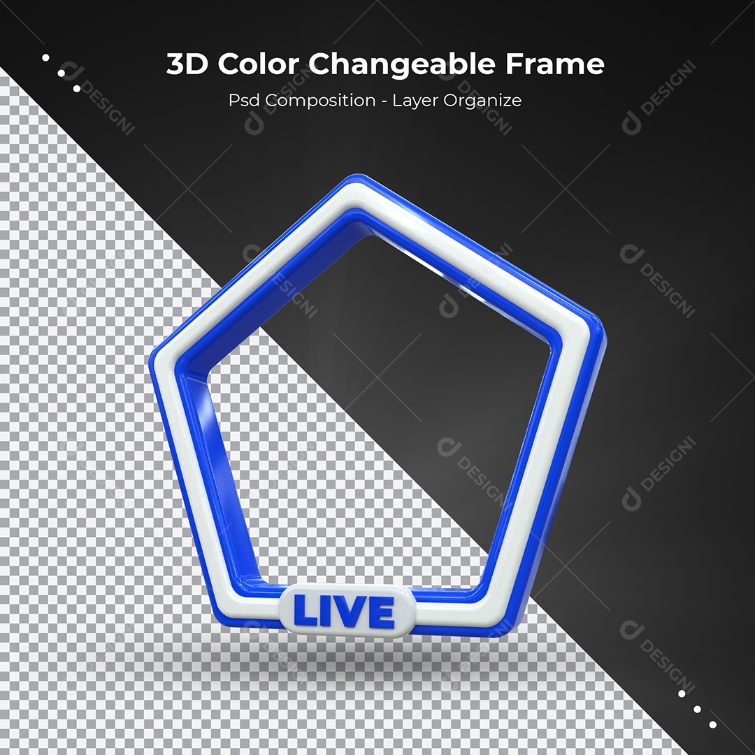 Quadro 3D de Perfil Azul e Branco para transmissão ao vivo Elemento para Composição PSD