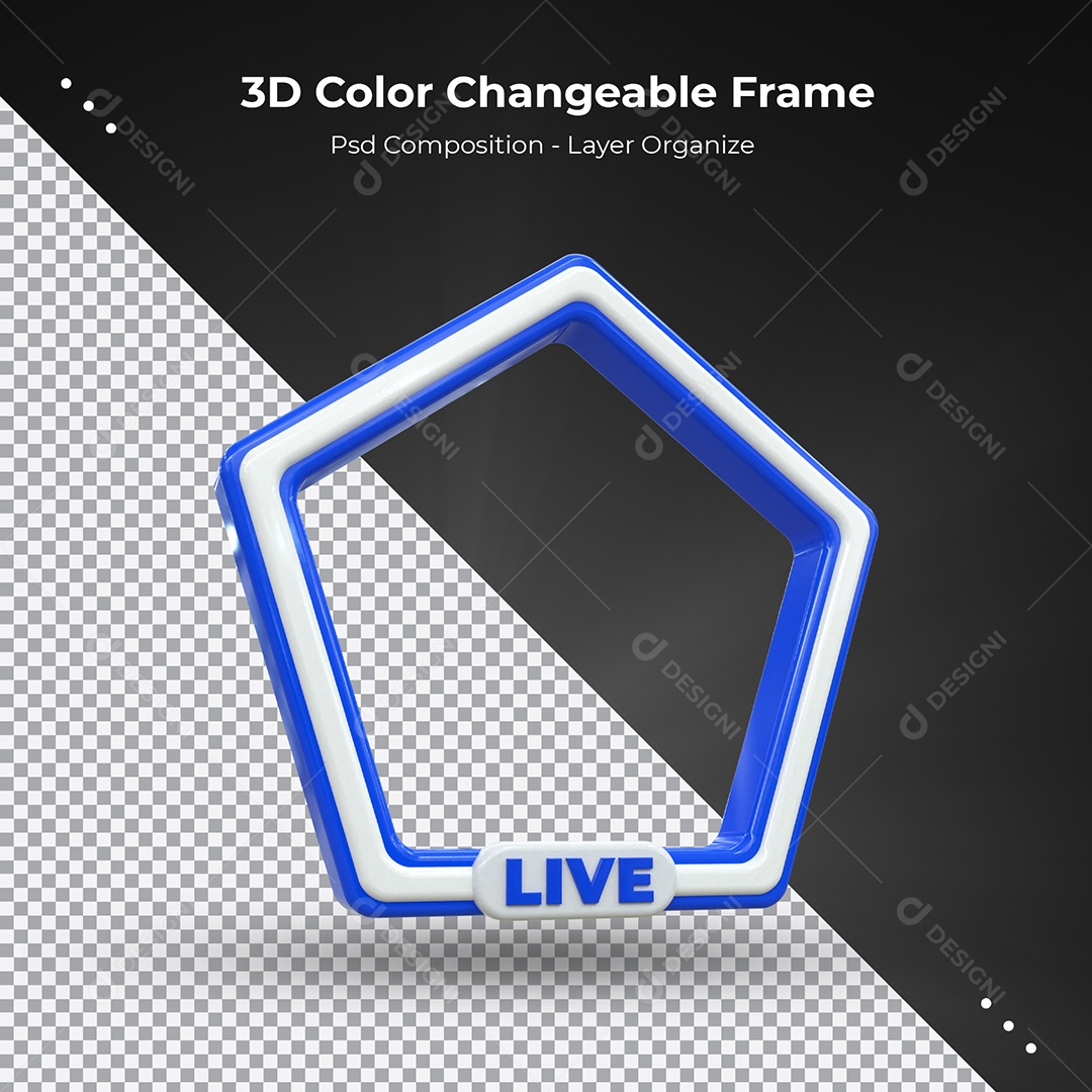 Quadro 3D de Perfil Azul e Branco para transmissão ao vivo Elemento para Composição PSD