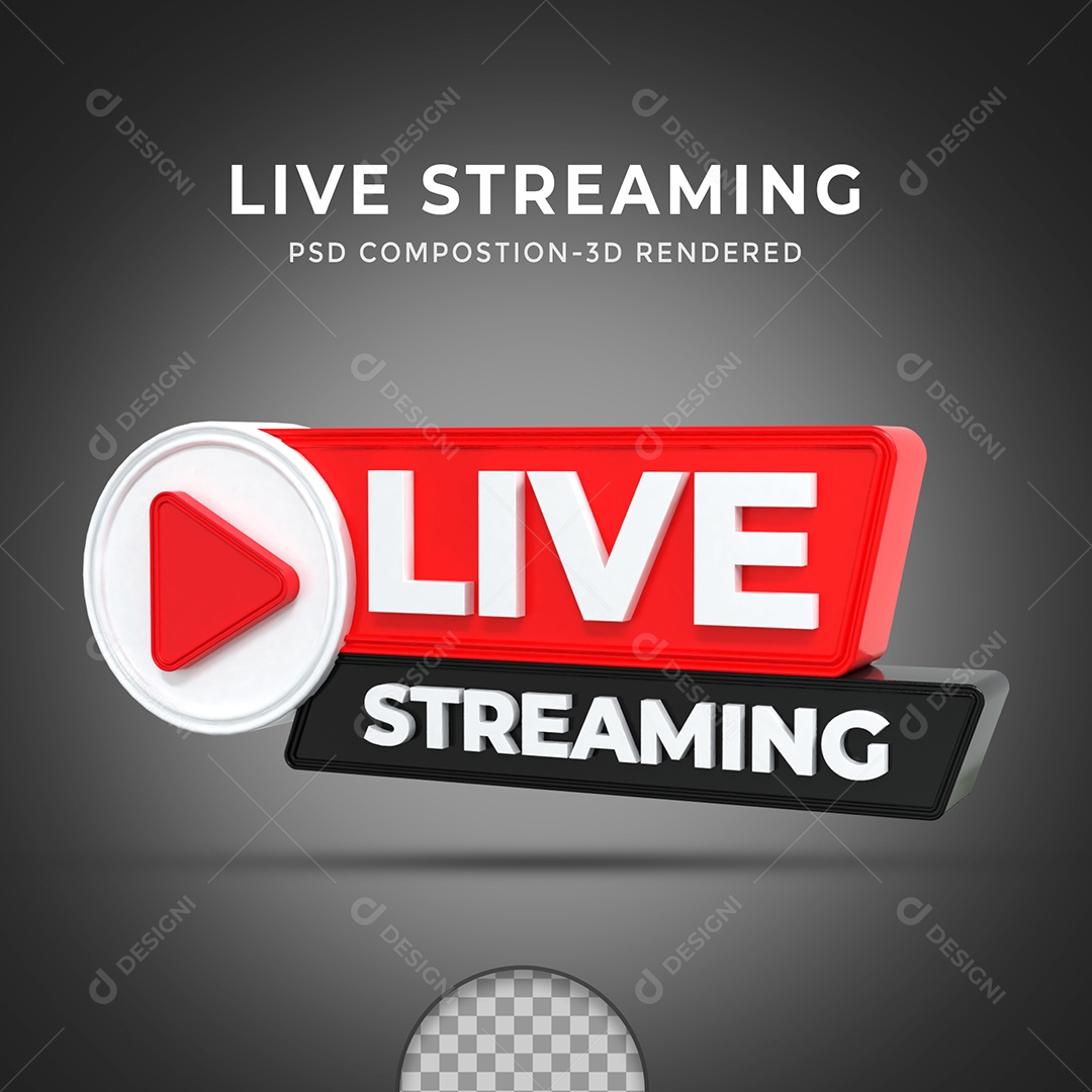 Live Stream Vermelho e Preto Selo 3D para Composição PSD