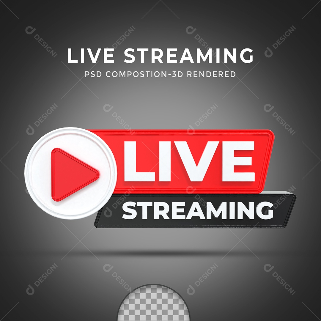 Live Stream Vermelho e Preto Selo 3D para Composição PSD