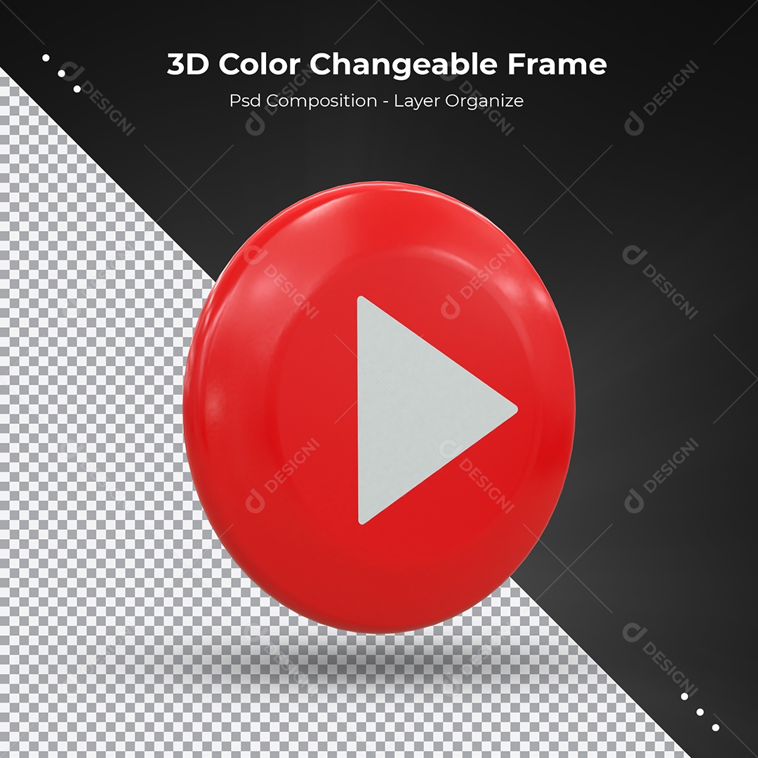 Botão Play vermelho Elemento 3D para composição PSD