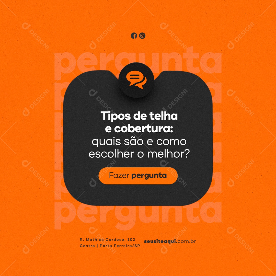 Tipos de telha e cobertura Construção Social Media PSD Editável