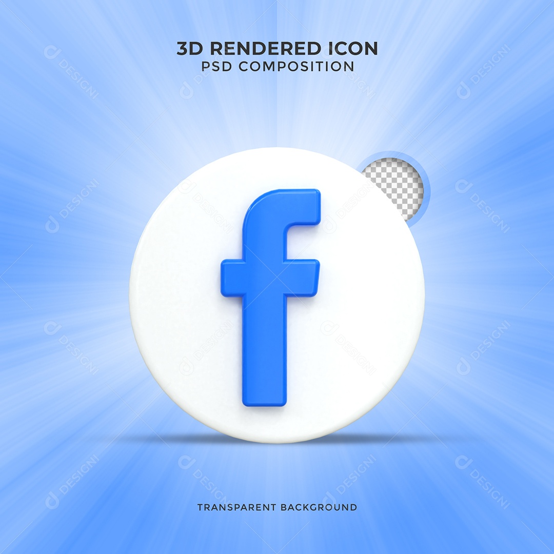 Facebook 3D Ícone Azul e Branco Elemento Para Composição PSD