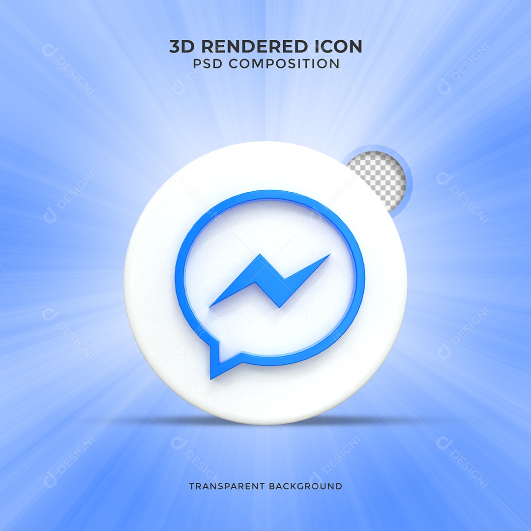 Messenger 3D Ícone Azul e Branco Elemento Para Composição PSD