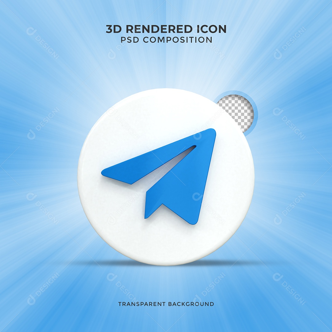 Telegram 3D Ícone Azul e Branco Elemento Para Composição PSD