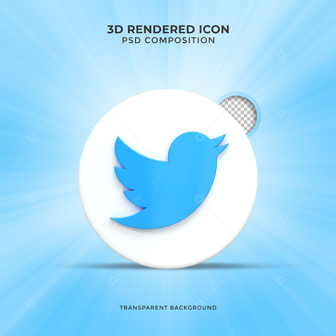 Twitter 3D Ícone Azul e Branco Elemento Para Composição PSD