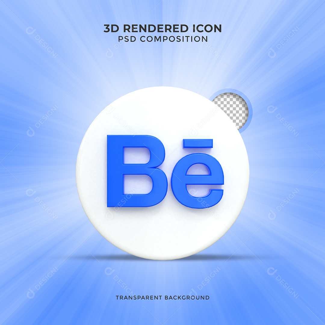 Behance 3D Ícone Azul e Branco Elemento Para Composição PSD