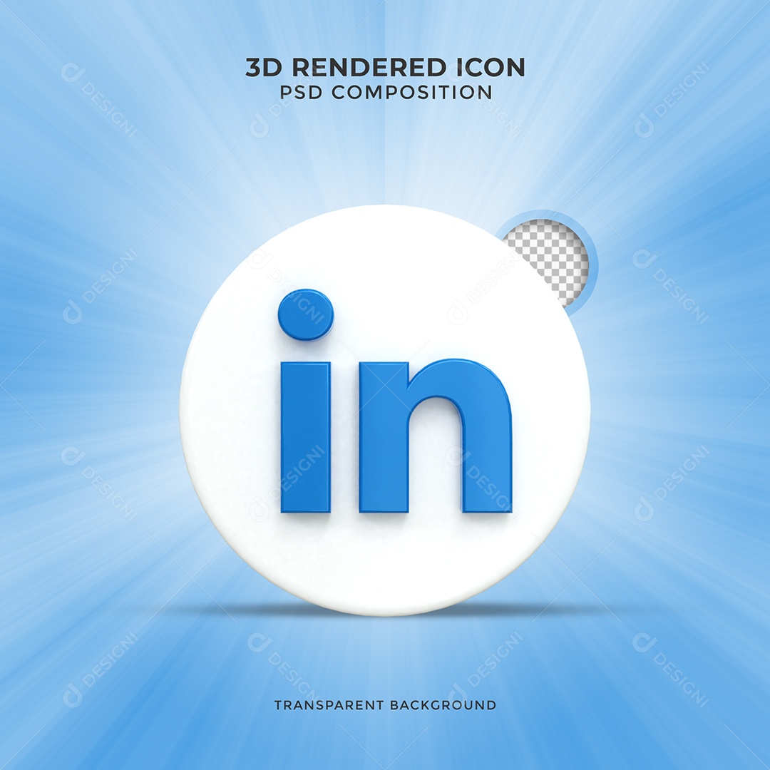 Linkedin 3D Ícone Azul e Branco Elemento Para Composição PSD