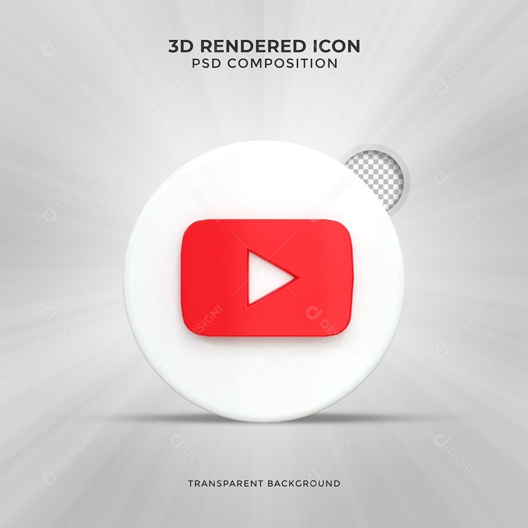 Youtube 3D Ícone Vermelho e Branco Elemento Para Composição PSD