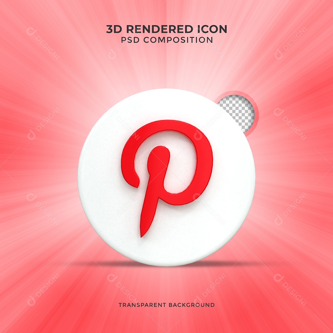 Pinterest 3D Ícone Vermelho e Branco Elemento Para Composição PSD