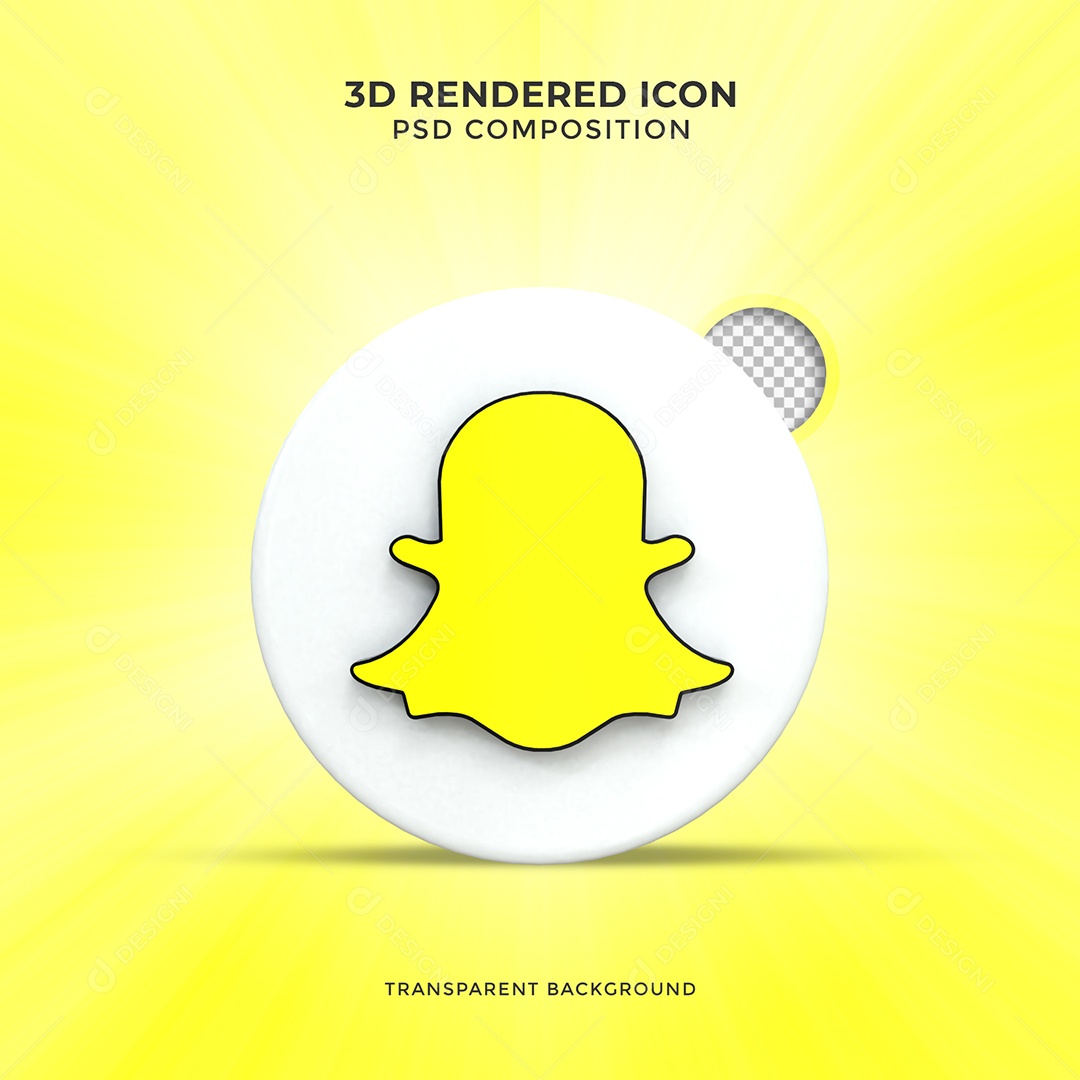Snapchat 3D Ícone Amarelo e Branco Elemento Para Composição PSD