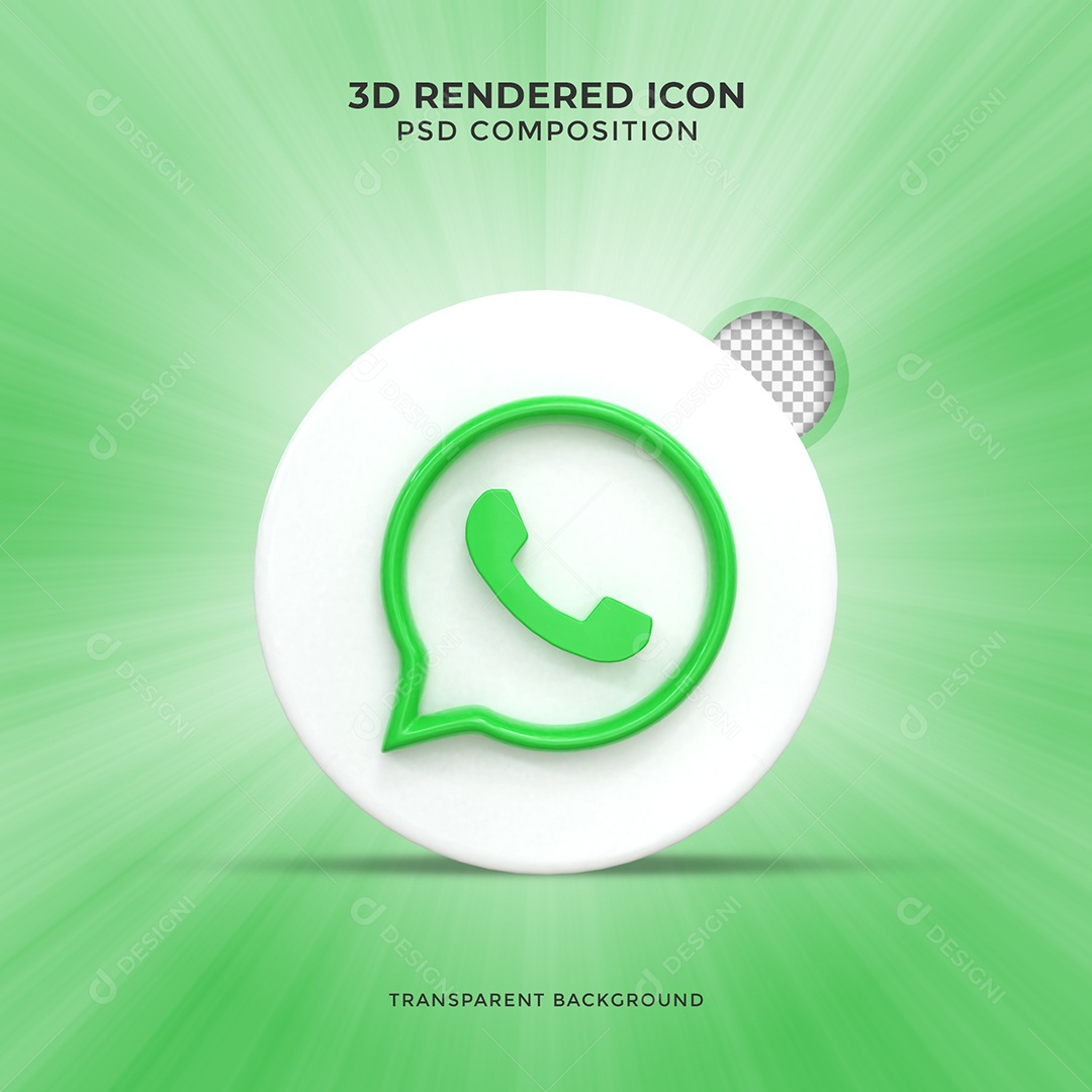 Whatsapp Ícone 3D Verde e Branco Para Composição PSD