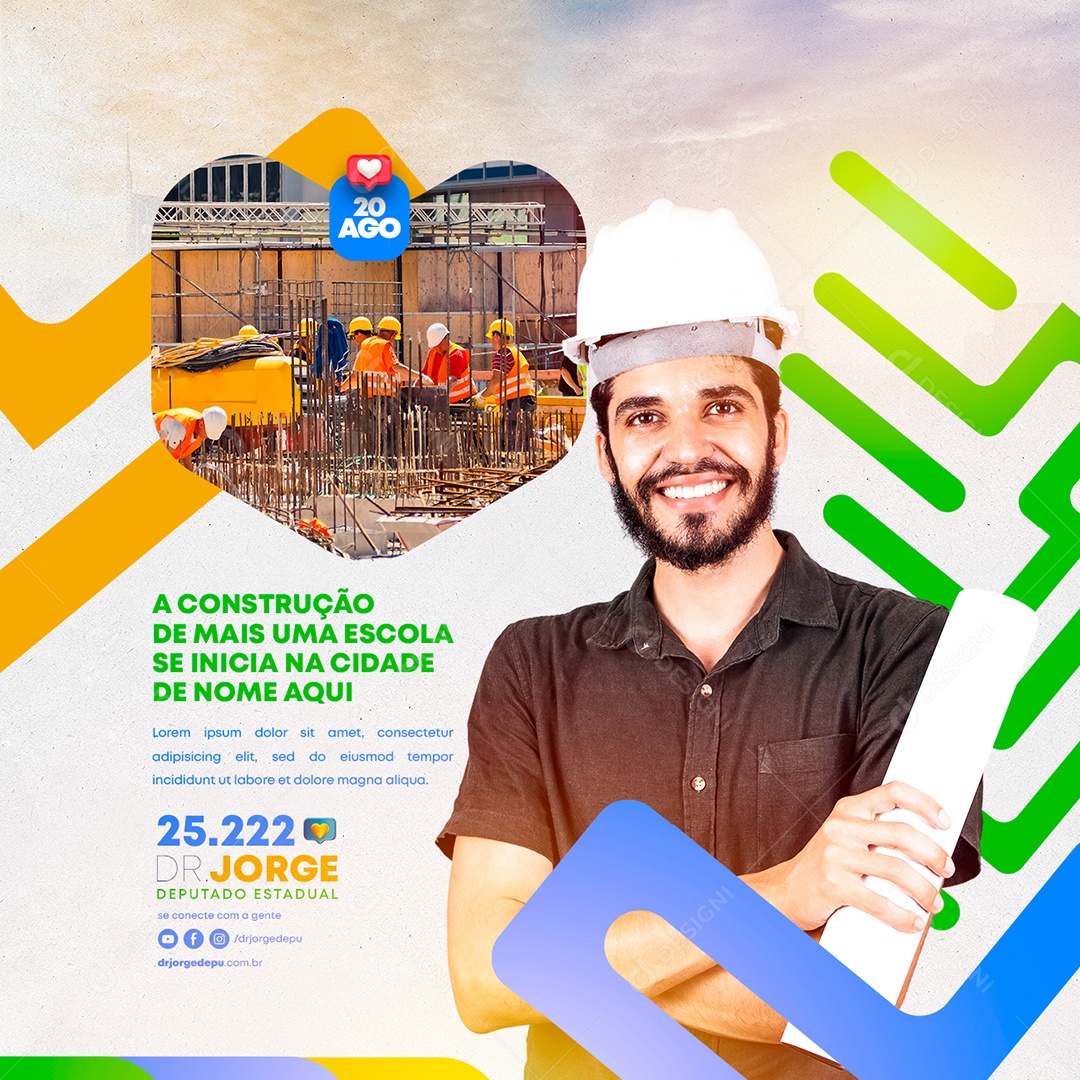 A construção de mais uma escola se inicia na cidade Política Social Media PSD Editável