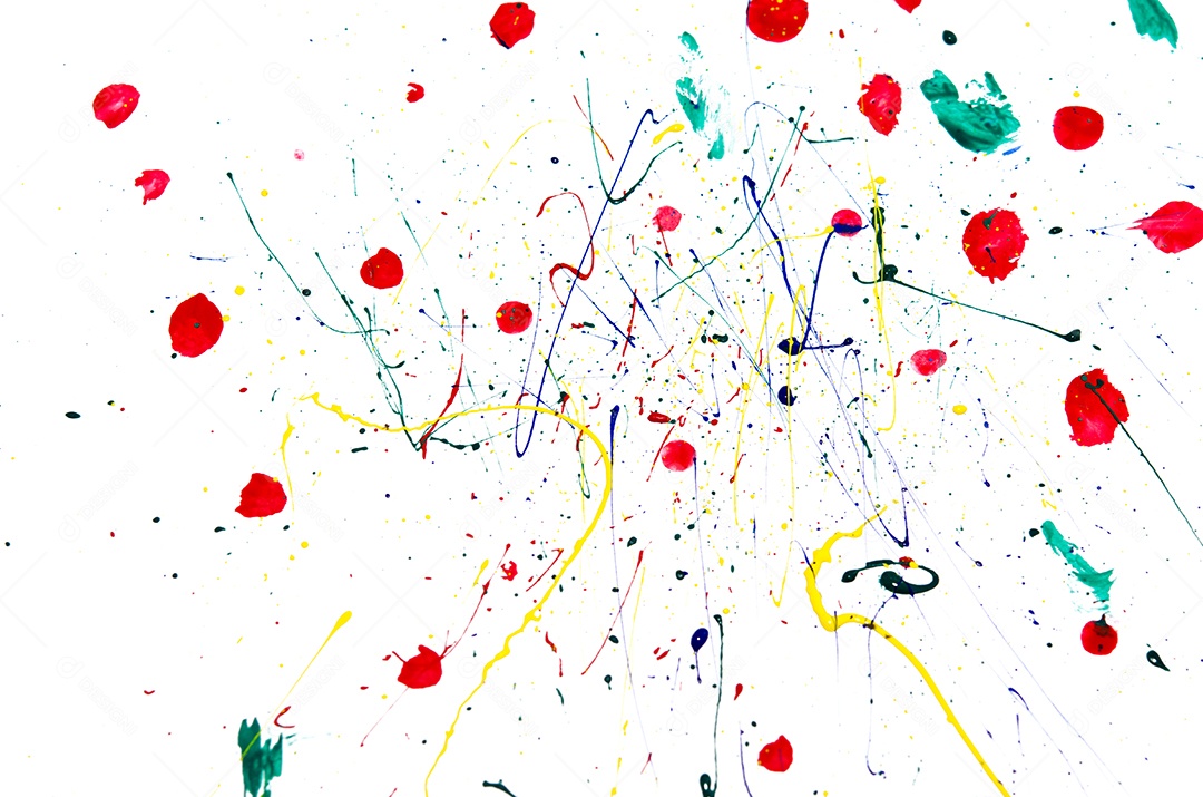 Respingos de tinta colorida no fundo branco.