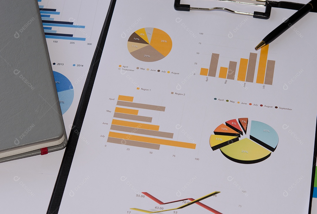 O gráfico de negócios é colocado na mesa.