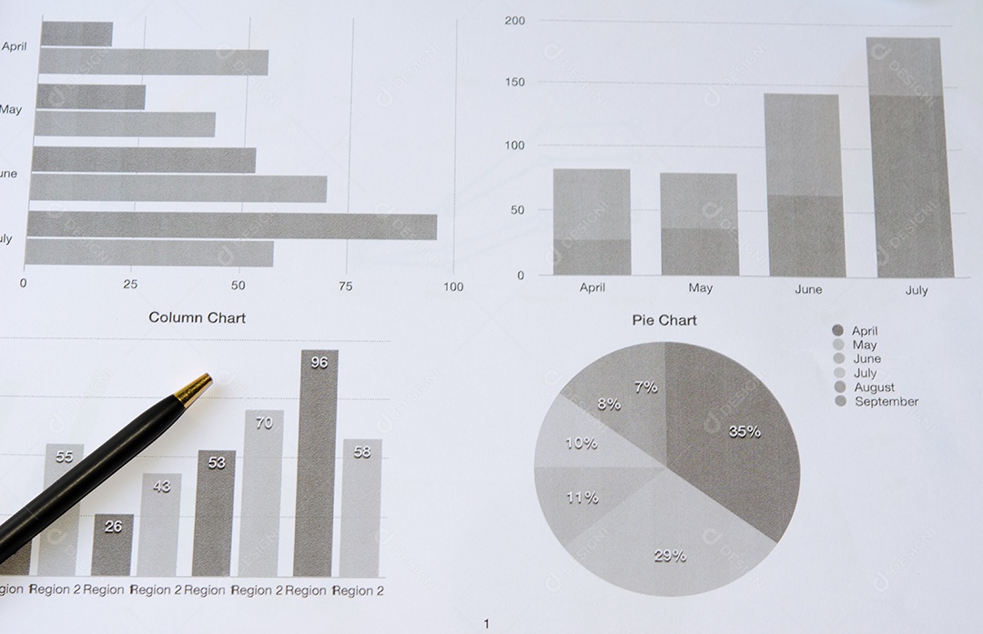 O gráfico de negócios é colocado na mesa.