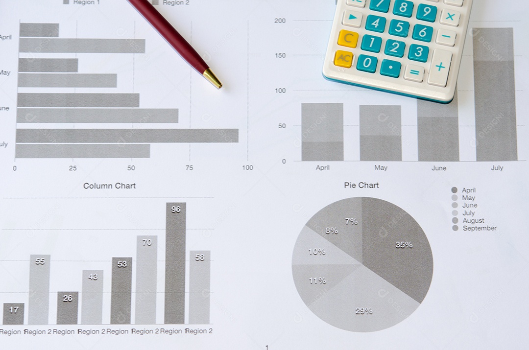 O gráfico de negócios é colocado na mesa.