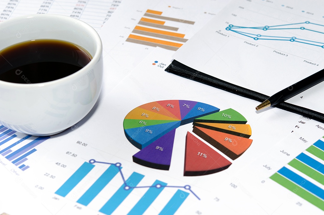 Gráfico de negócios é colocado na mesa.