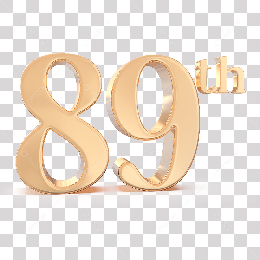 Número 3D 89 oitenta e nove Lugar Dourado para Composição PNG Transparente Sem Fundo