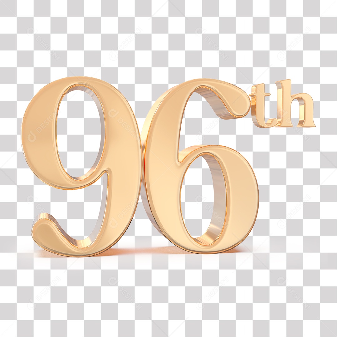 Número 3D 96 Noventa e seis Lugar Dourado para Composição PNG Transparente Sem Fundo