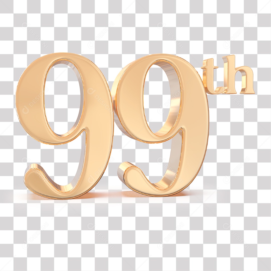 3D Number 99 Ninety nine Golden Place for Composition PNG Transparent No Background