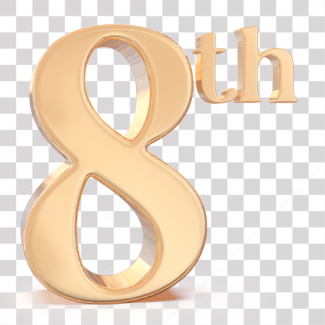 Número 3D 8 oitavo Lugar Dourado para Composição PNG Transparente Sem Fundo