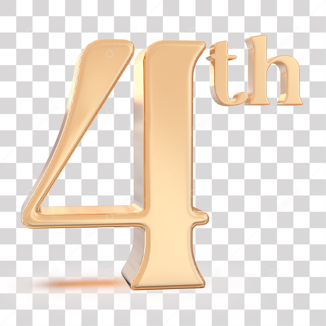 Número 3D 4 quarto Lugar Dourado para Composição PNG Transparente Sem Fundo