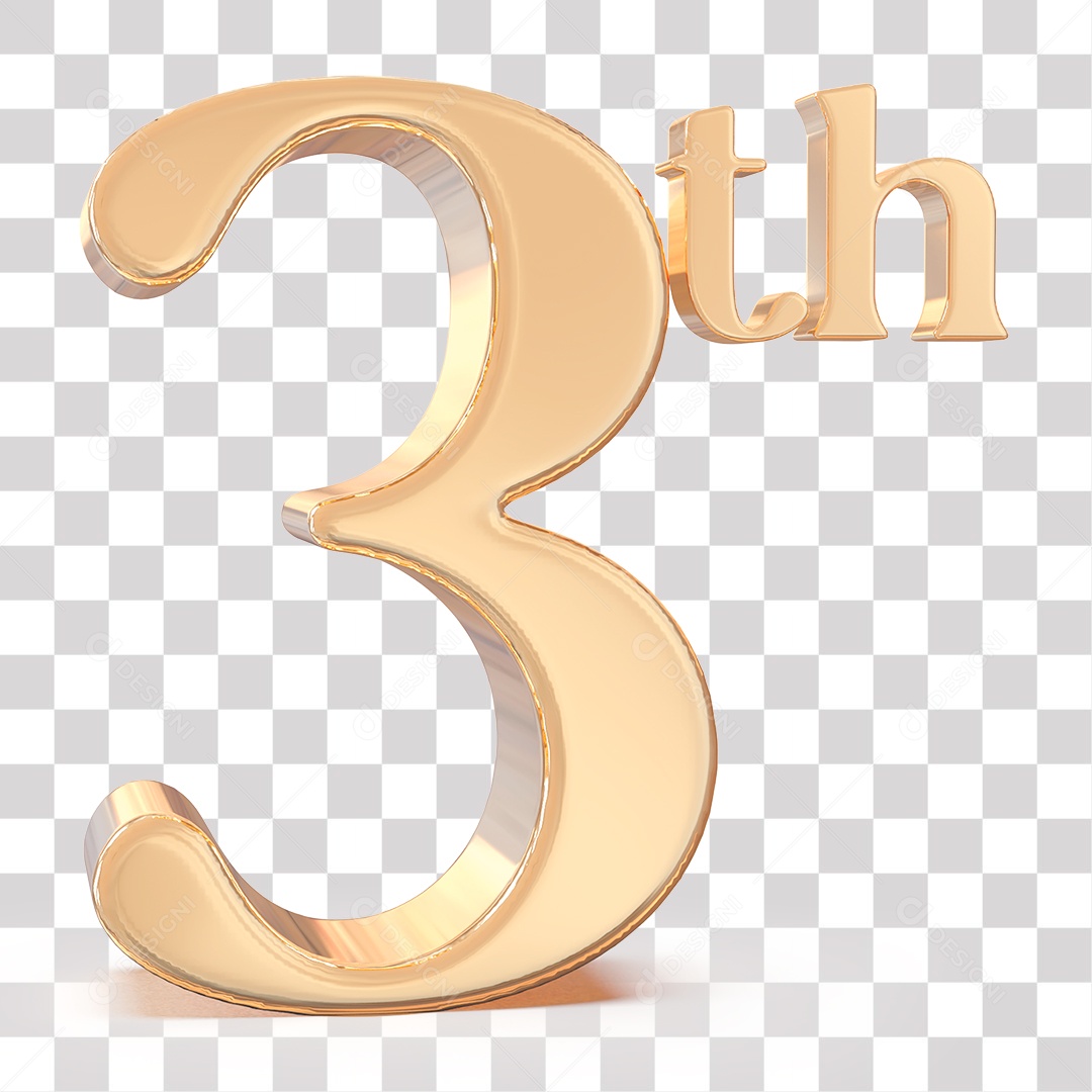 Número 3D 3 terceiro Lugar Dourado para Composição PNG Transparente Sem Fundo