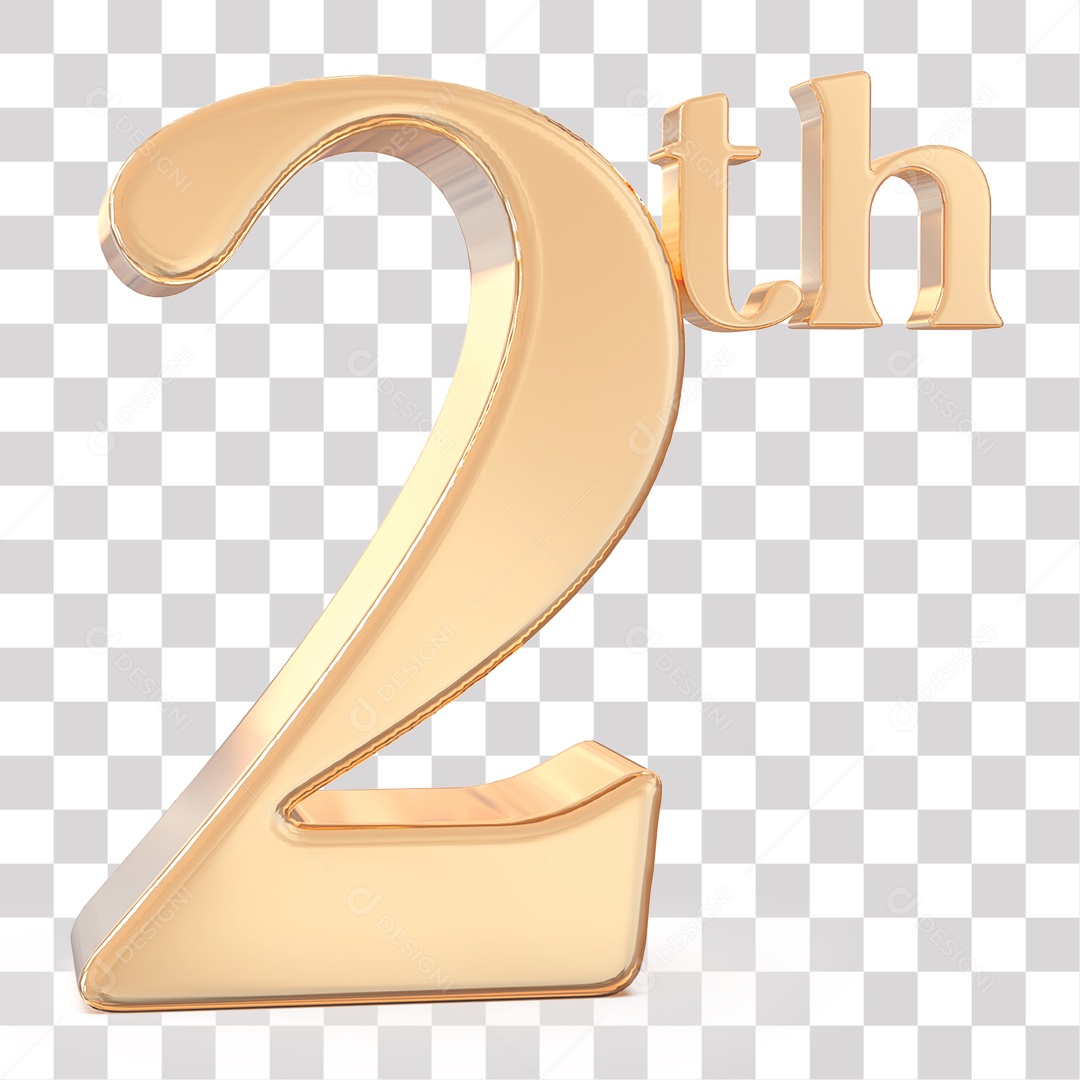 Número 3D 2 segundo Lugar Dourado para Composição PNG Transparente Sem Fundo