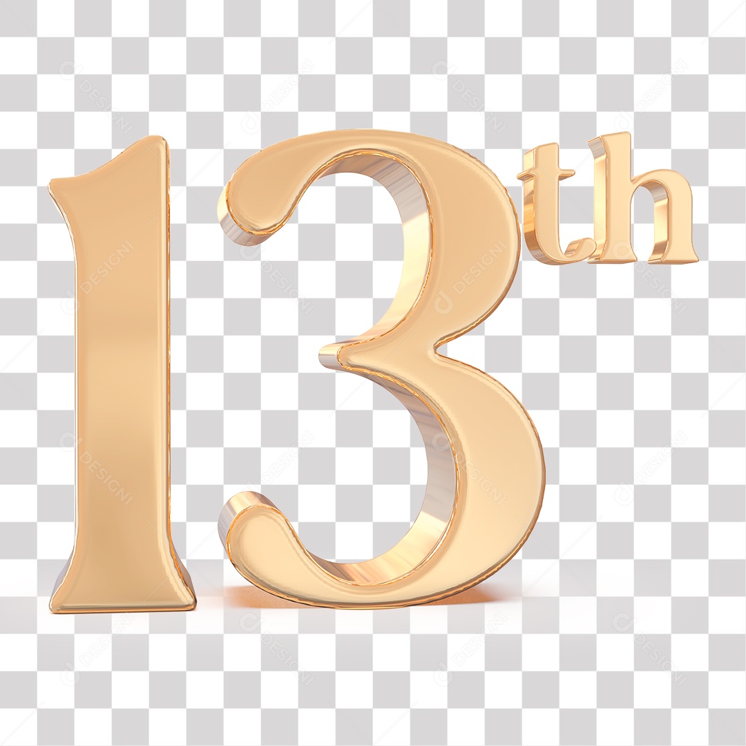 Número 3D 13 treze Lugar Dourado para Composição PNG Transparente Sem Fundo