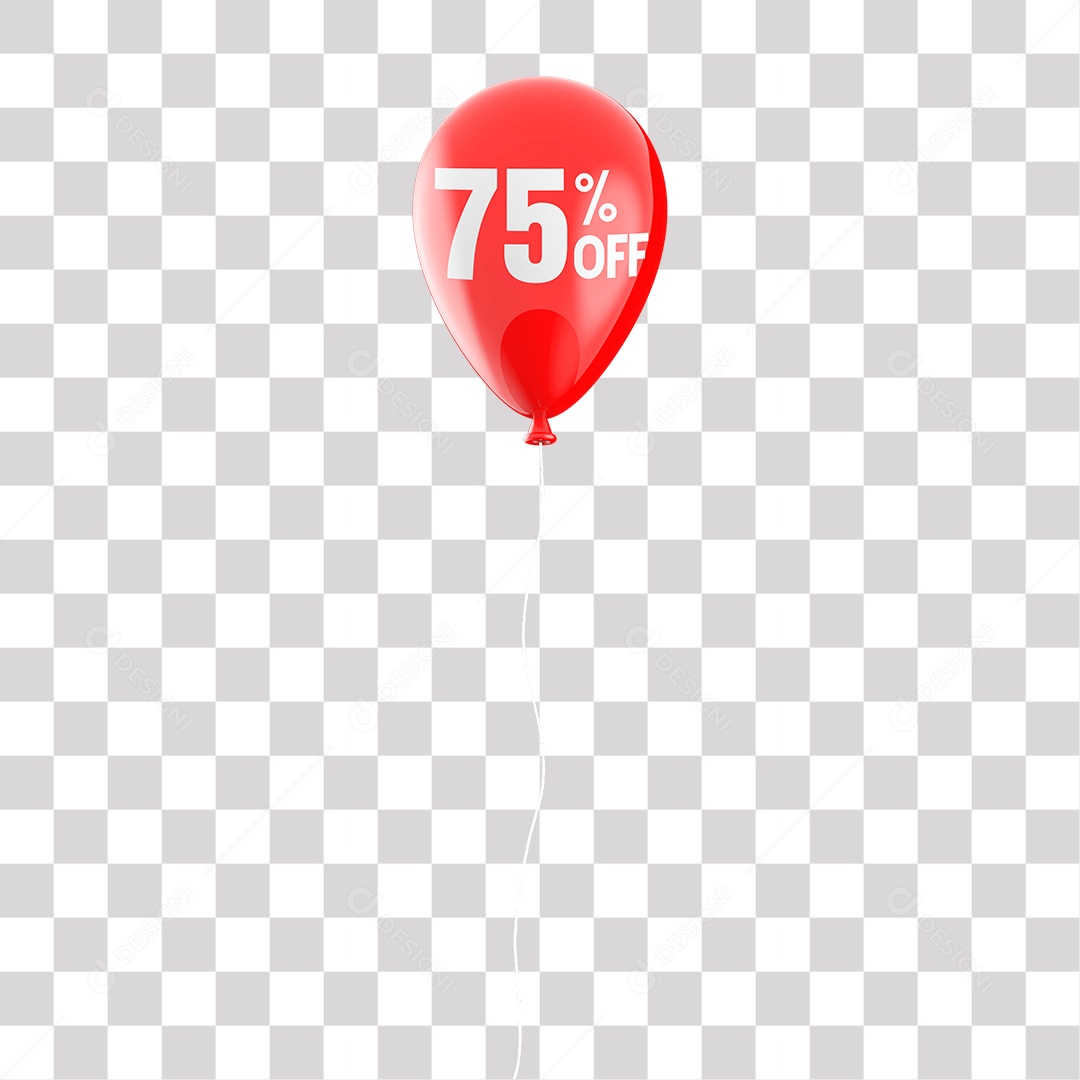 Balão Vermelho 75% Off Elemento 3D para Composição PNG Transparente Sem Fundo