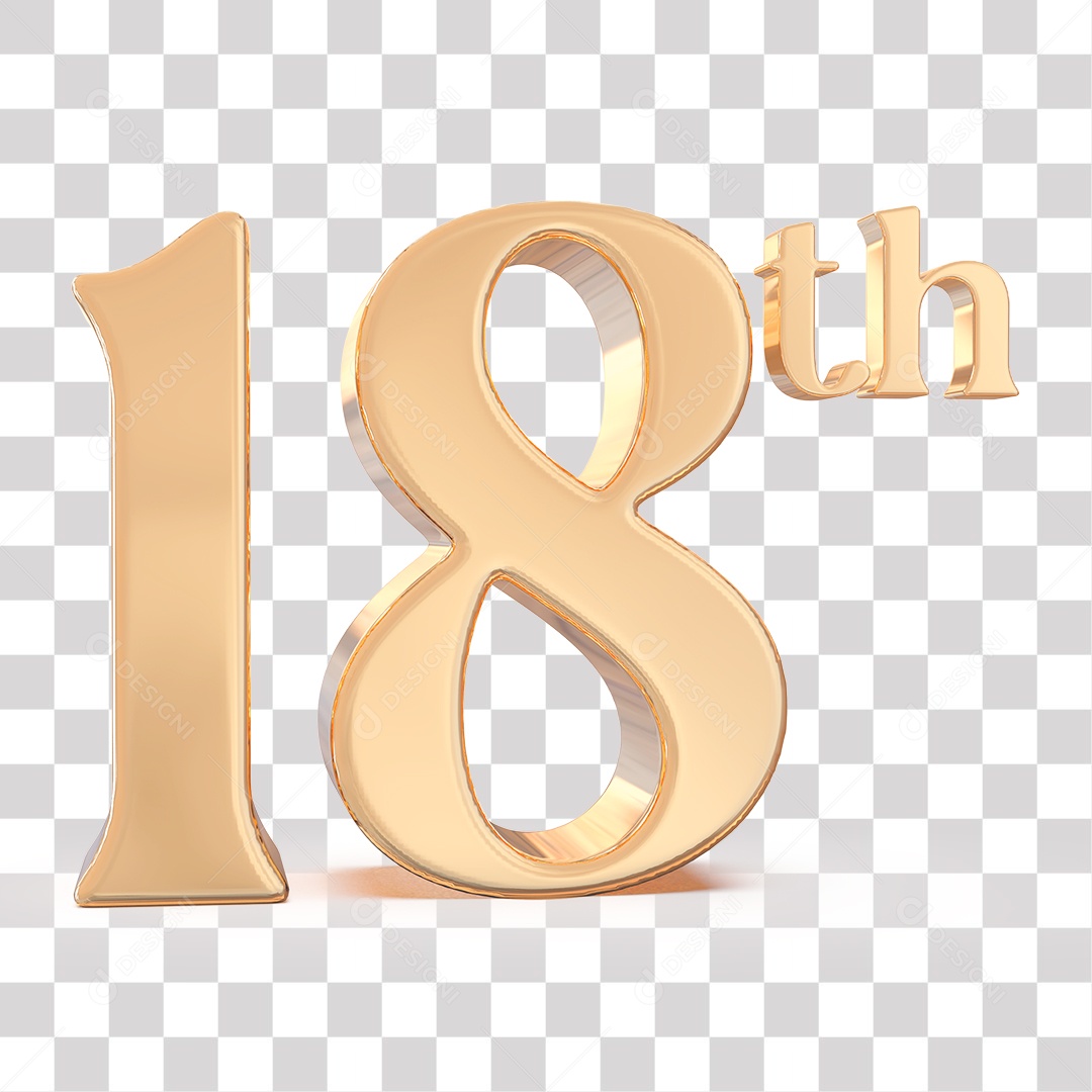 Número 3D 19 dezoito Lugar Dourado para Composição PNG Transparente Sem Fundo