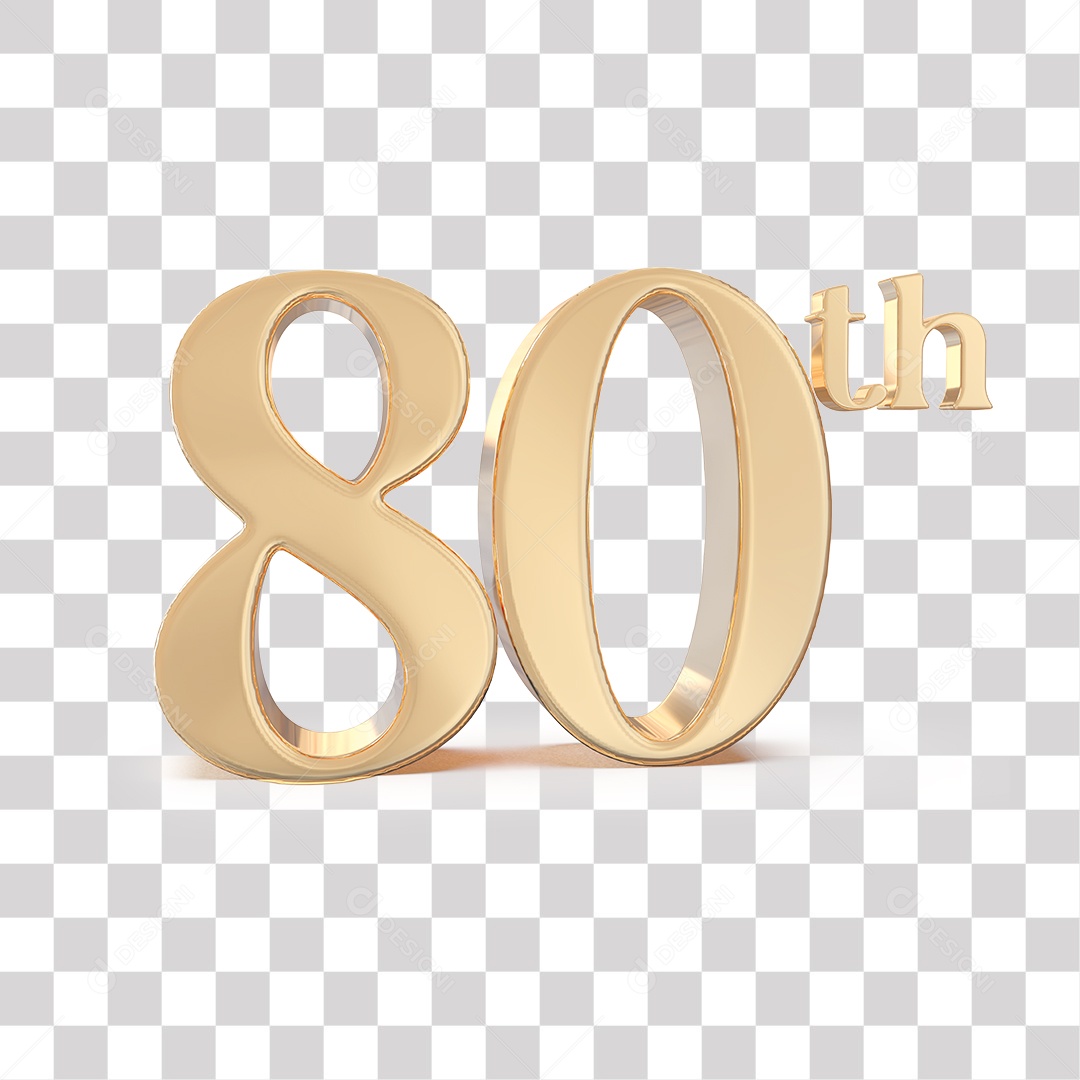 Elemento 3D 80 Anos de Idade Para Composição PNG Transparente