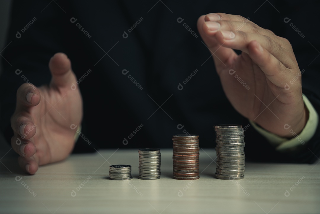 Business saving money fund investment economy growth. Concept insurance and fiscal accounting inflation.