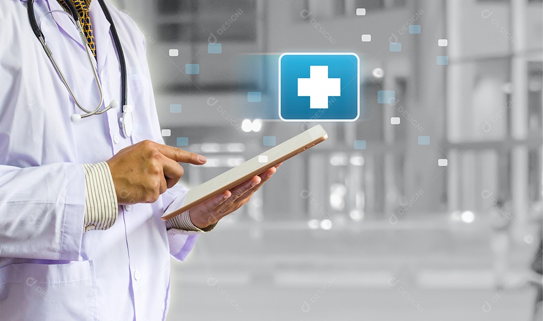 Conceito de seguro de tecnologia digital médica de saúde empresarial.