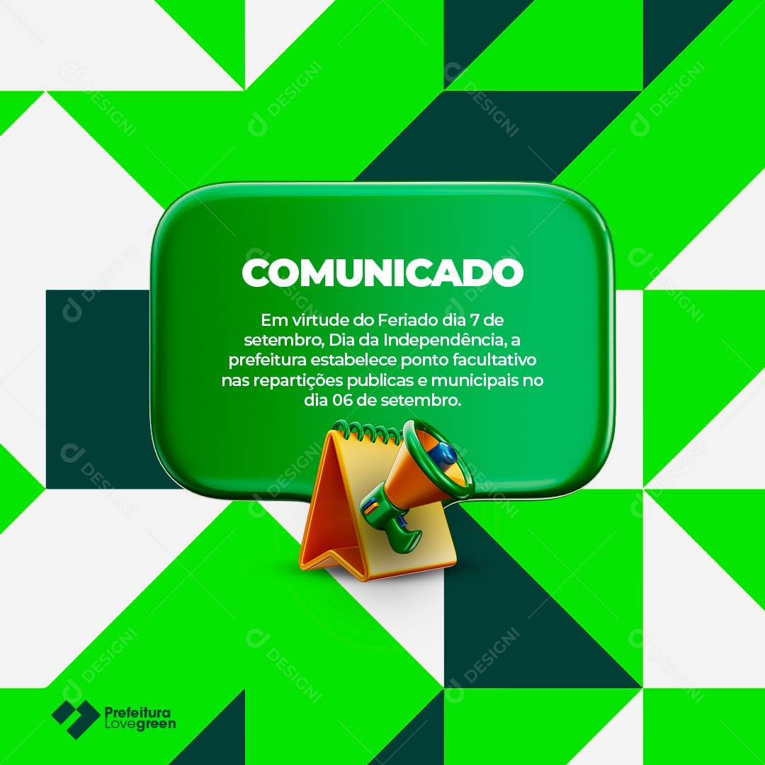 Social Media Prefeitura Comunicado Aviso Feirado 07 de Setembro PSD Editável