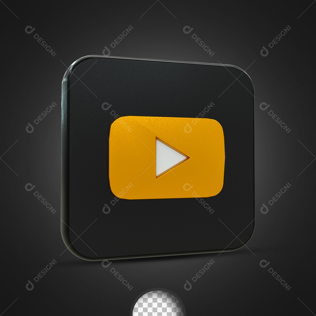 Youtube Elemento 3D Dourado e Preto Para Composição PSD