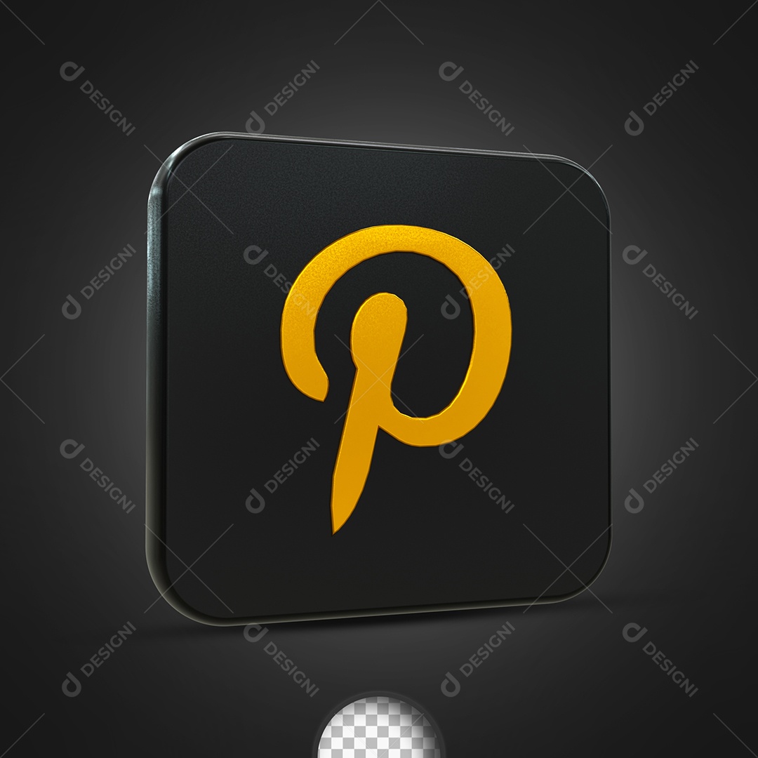 Pinterest Elemento 3D Dourado e Preto Para Composição PSD