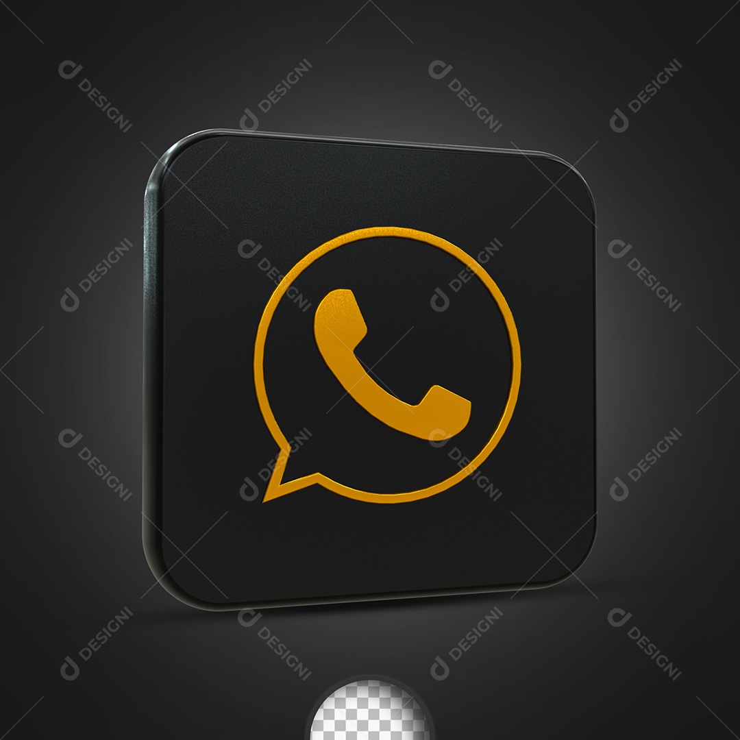 WhatsApp Elemento 3D Dourado e Preto Para Composição PSD