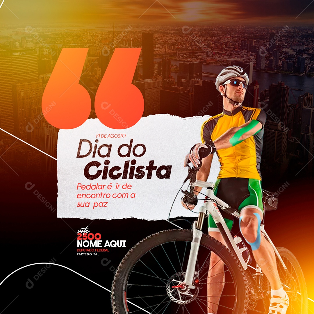 Pedalar é ir de encontro com a sua Paz Dia do Ciclista Política Social Media PSD Editável