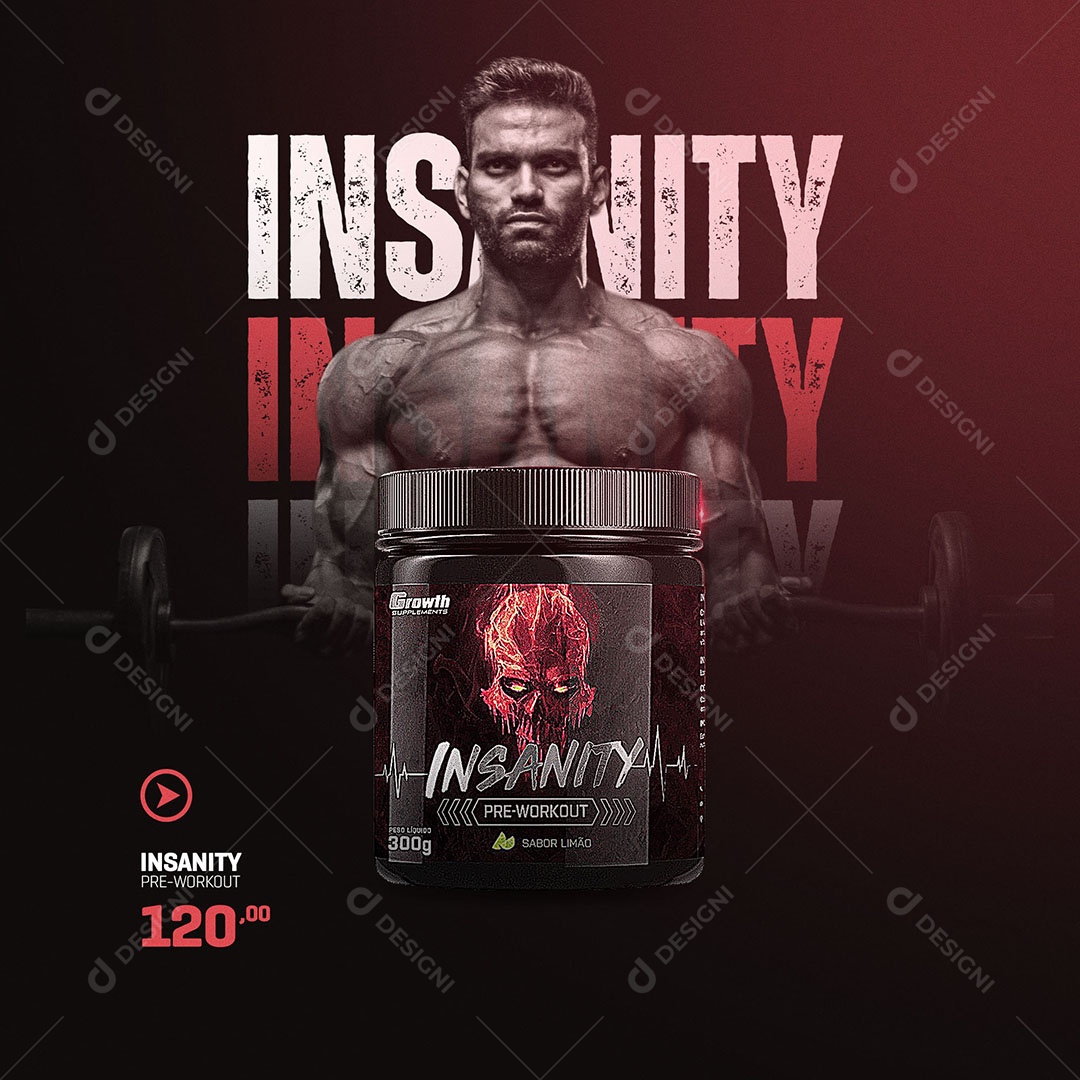 Social Media Suplementos Insanity Pre-Workout Sabor Limão PSD Editável