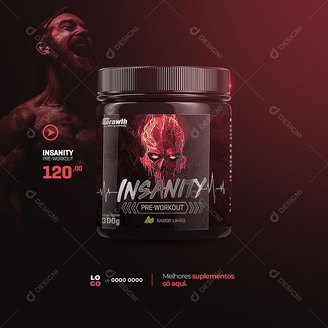 Social Media Suplementos Insanity Pre-Workout Sabor Limão PSD Editável