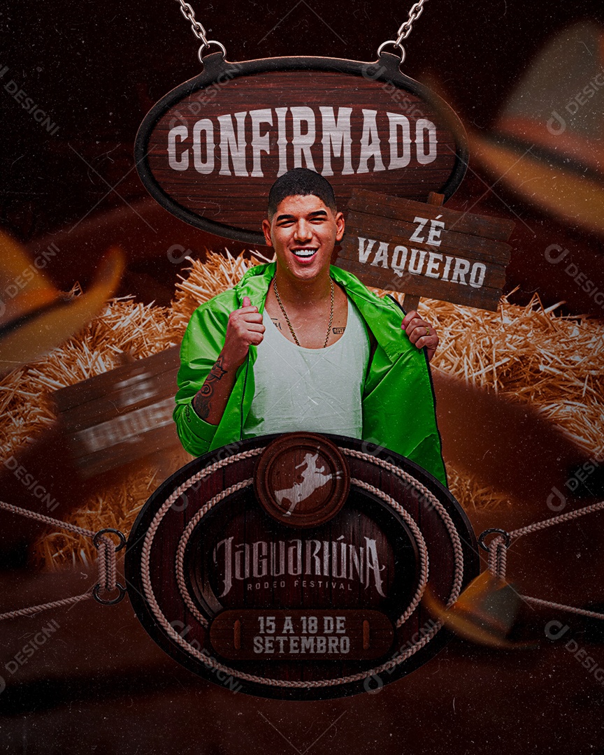 Confirmado Zé Vaqueiro Jaguariúna Rodeio Flyers Social Media PSD Editável