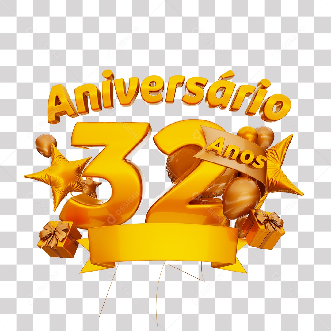 Selo 3D Para Composição Aniversário 32 Anos PNG Transparente