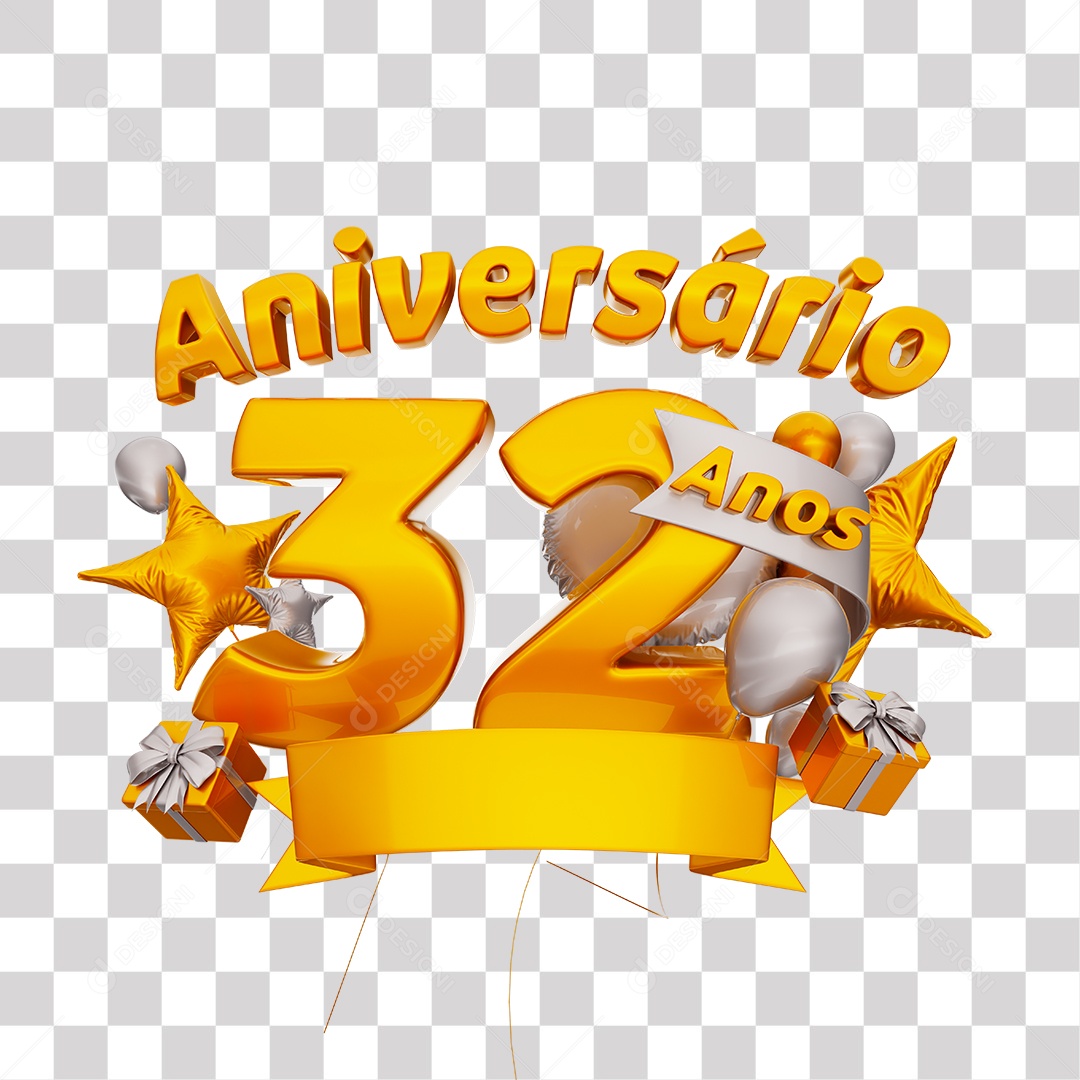 Selo 3D Para Composição Aniversário 32 Anos PNG Transparente